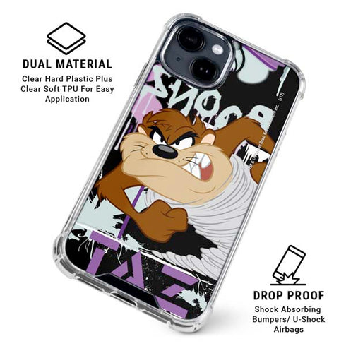 Looney Tunes Splatter Paint Tasmanian Devil iPhone 15 Clear Case