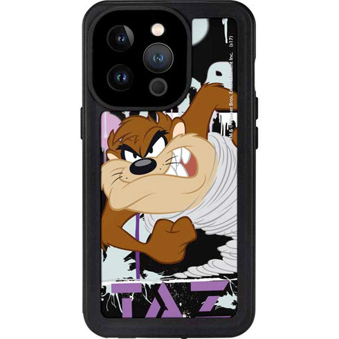Looney Tunes Splatter Paint Tasmanian Devil iPhone 15 Pro Waterproof Case