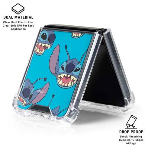 Disney Lilo and Stitch Face Expression Pattern Galaxy Z Flip6 Clear Case