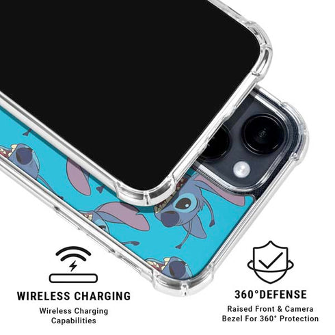 Disney Lilo and Stitch Face Expression Pattern iPhone 15 Clear Case