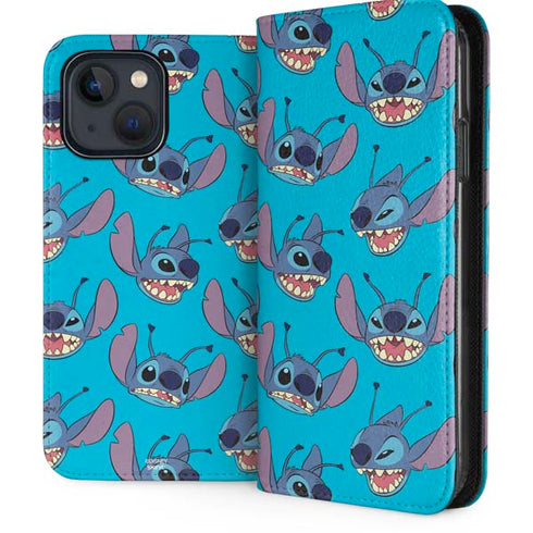 Disney Lilo and Stitch Face Expression Pattern iPhone 15 Plus Folio Case