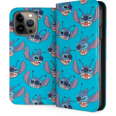 Disney Lilo and Stitch Face Expression Pattern iPhone 15 Pro Max Folio Case
