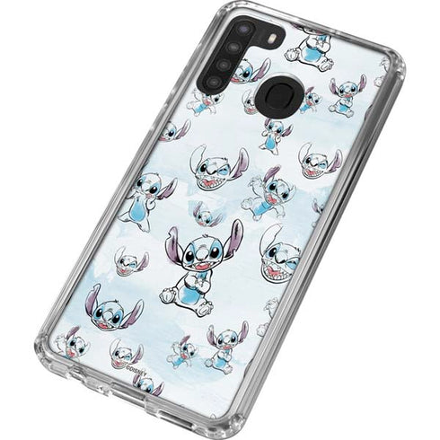 Disney Lilo and Stitch Pattern Galaxy A21 Clear Case