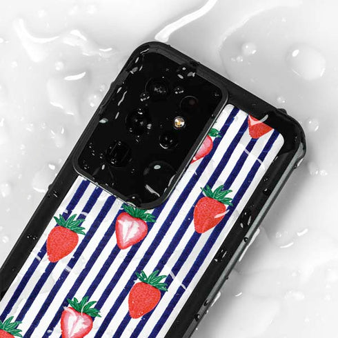 Bouffants and Broken Hearts Strawberries and Stripes Galaxy S24 Ultra Waterproof Case
