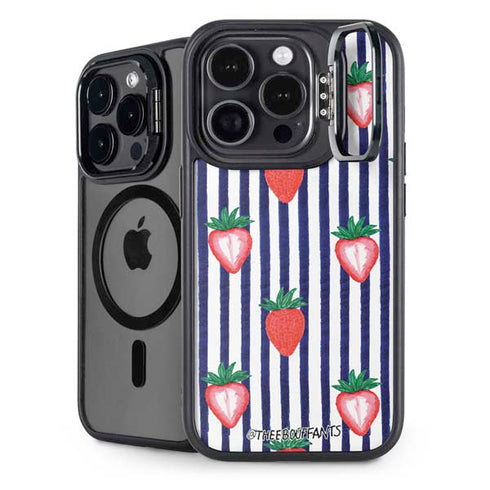 Bouffants and Broken Hearts Strawberries and Stripes iPhone 14 Pro Kickstand Case