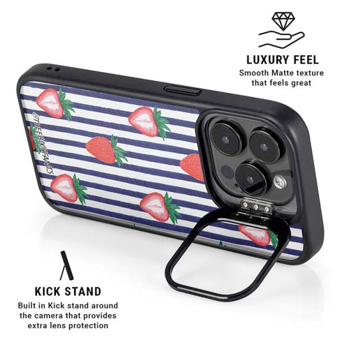Bouffants and Broken Hearts Strawberries and Stripes iPhone 14 Pro Max Kickstand Case
