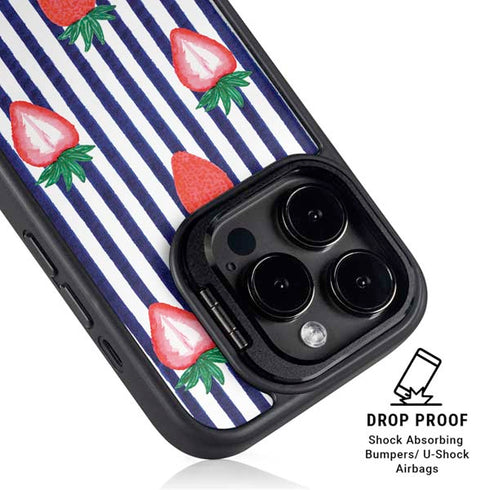 Bouffants and Broken Hearts Strawberries and Stripes iPhone 14 Pro Max Kickstand Case