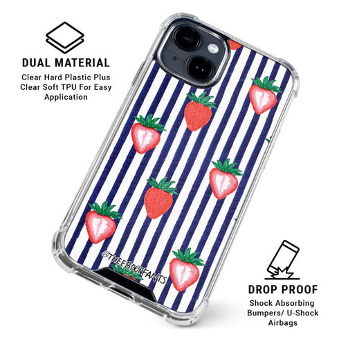 Bouffants and Broken Hearts Strawberries and Stripes iPhone 15 Clear Case