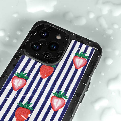 Bouffants and Broken Hearts Strawberries and Stripes iPhone 15 Pro Waterproof Case