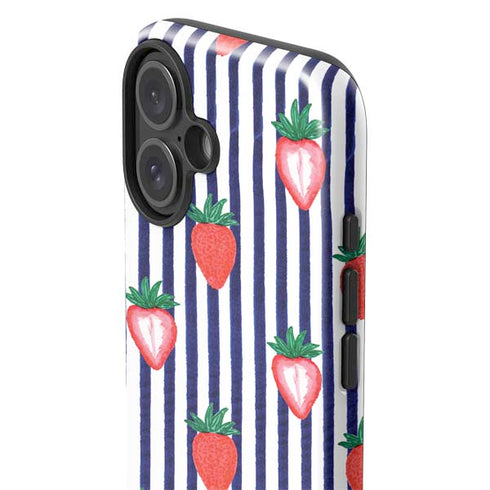 Bouffants and Broken Hearts Strawberries and Stripes iPhone 16 Plus Impact Case