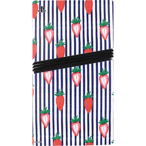 Bouffants and Broken Hearts Strawberries and Stripes PS5 Pro Disk Console Skin