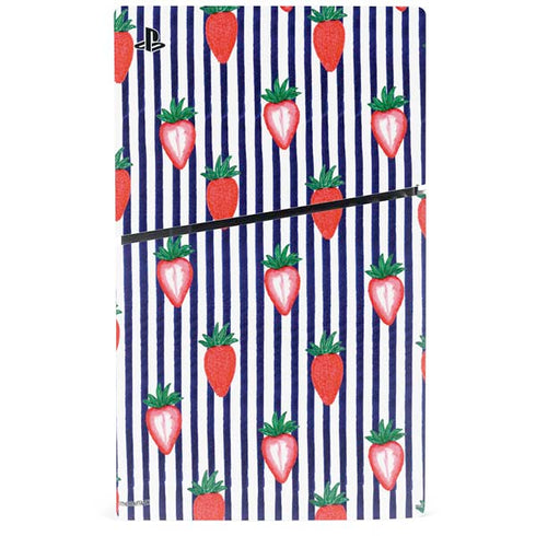Bouffants and Broken Hearts Strawberries and Stripes PS5 Slim Digital Edition Console Skin