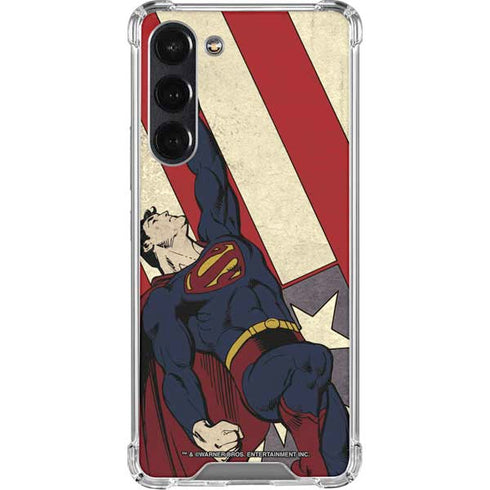 DC Comics Superman Vintage Pose American Flag Galaxy S24 FE Clear Case