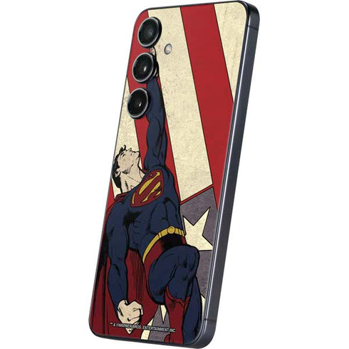 DC Comics Superman Vintage Pose American Flag Galaxy S25 Plus Skin