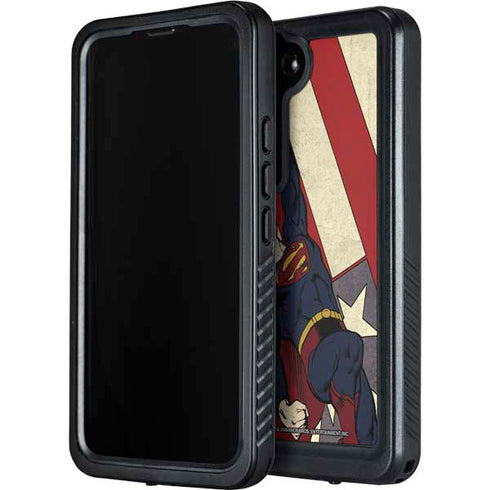 DC Comics Superman Vintage Pose American Flag Galaxy S24 Plus Waterproof Case