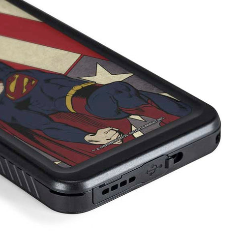 DC Comics Superman Vintage Pose American Flag Galaxy S24 Plus Waterproof Case