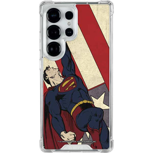 DC Comics Superman Vintage Pose American Flag Galaxy S25 Ultra Clear Case