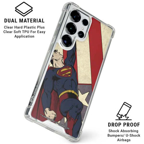 DC Comics Superman Vintage Pose American Flag Galaxy S25 Ultra Clear Case