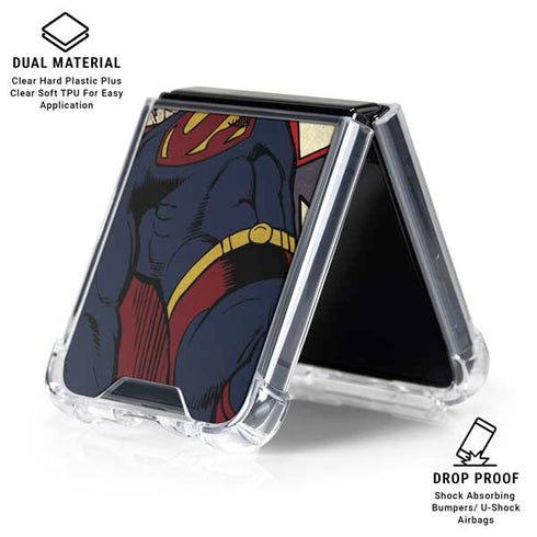 DC Comics Superman Vintage Pose American Flag Galaxy Z Flip6 Clear Case