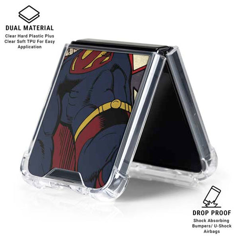 DC Comics Superman Vintage Pose American Flag Galaxy Z Flip7 Clear Case