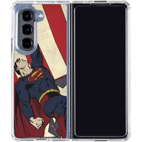DC Comics Superman Vintage Pose American Flag Galaxy Z Fold5 5G Clear Case