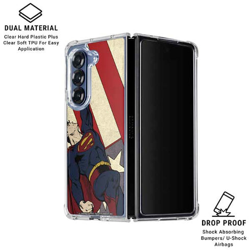 DC Comics Superman Vintage Pose American Flag Galaxy Z Fold7 Clear Case