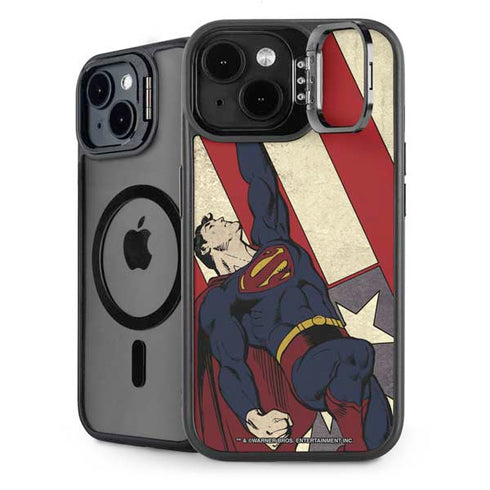 DC Comics Superman Vintage Pose American Flag iPhone 14 Plus Kickstand Case