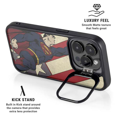 DC Comics Superman Vintage Pose American Flag iPhone 15 Pro Max Kickstand Case