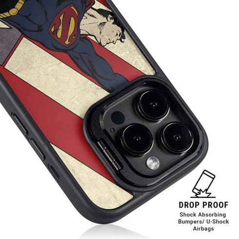 DC Comics Superman Vintage Pose American Flag iPhone 15 Pro Max Kickstand Case