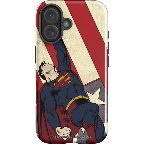 DC Comics Superman Vintage Pose American Flag iPhone 16 Impact Case
