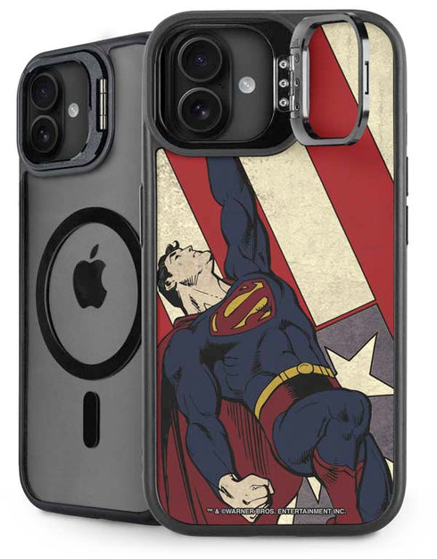 DC Comics Superman Vintage Pose American Flag iPhone 16 Plus Kickstand Case