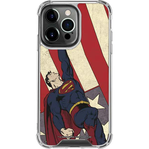 DC Comics Superman Vintage Pose American Flag iPhone 16 Pro Clear Case