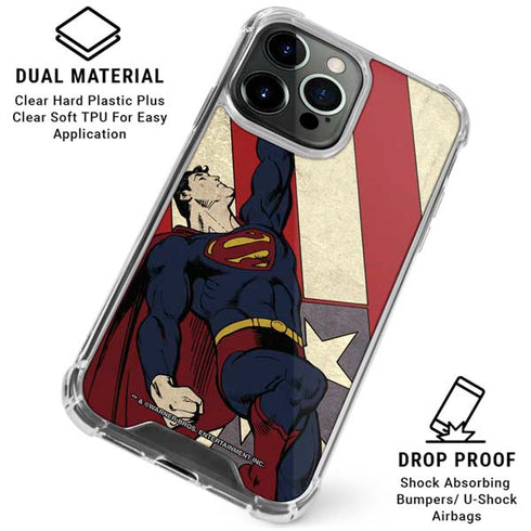 DC Comics Superman Vintage Pose American Flag iPhone 16 Pro Clear Case