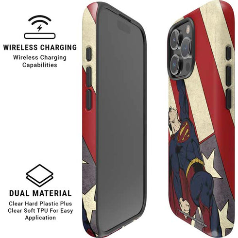 DC Comics Superman Vintage Pose American Flag iPhone 16 Pro Magsafe Impact Case