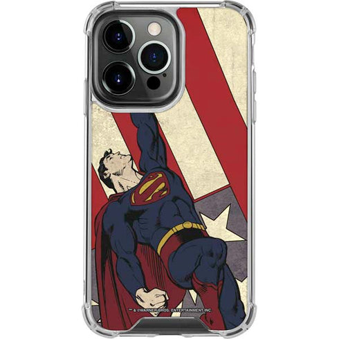 DC Comics Superman Vintage Pose American Flag iPhone 16 Pro Max Clear Case