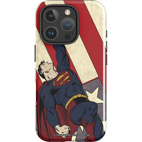 DC Comics Superman Vintage Pose American Flag iPhone 16 Pro Max Impact Case