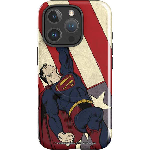 DC Comics Superman Vintage Pose American Flag iPhone 16 Pro Max Magsafe Impact Case