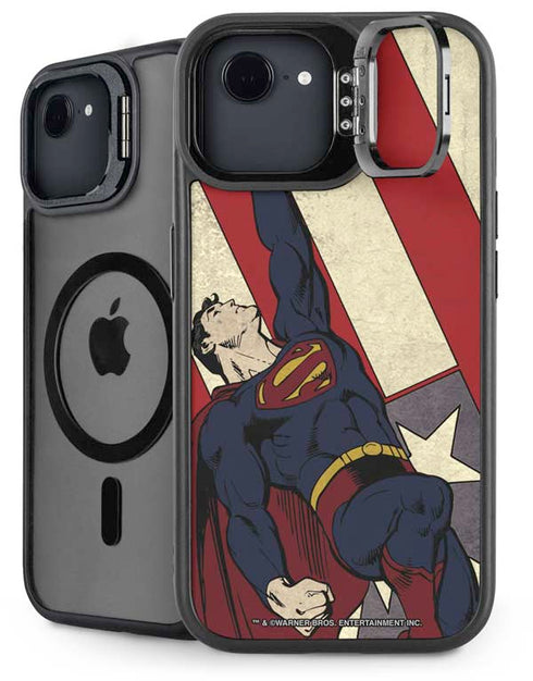 DC Comics Superman Vintage Pose American Flag iPhone 16e Kickstand Case