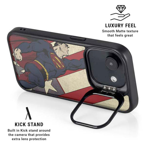 DC Comics Superman Vintage Pose American Flag iPhone 16e Kickstand Case