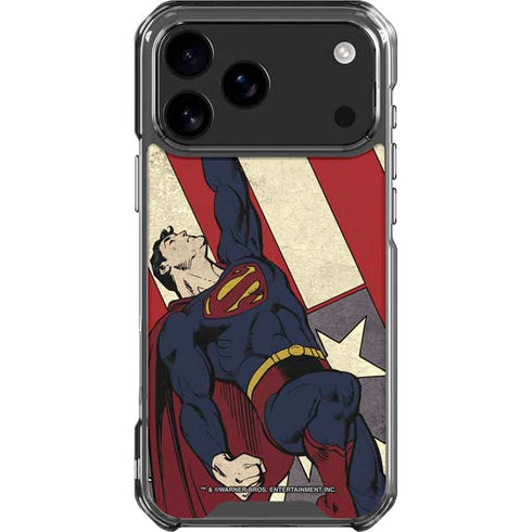 DC Comics Superman Vintage Pose American Flag iPhone 17 Pro Max Clear Case