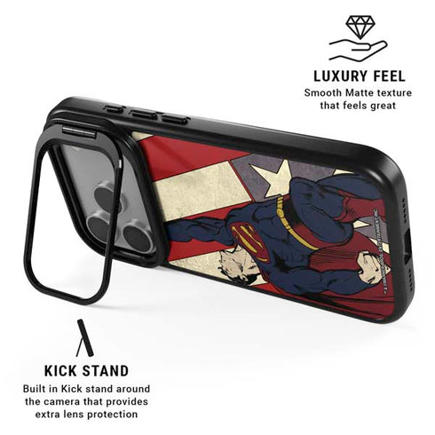 DC Comics Superman Vintage Pose American Flag iPhone 17 Pro Max Kickstand Case