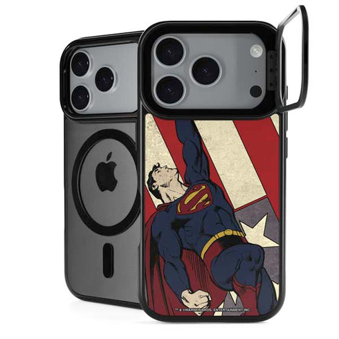 DC Comics Superman Vintage Pose American Flag iPhone 18 Pro Kickstand Case