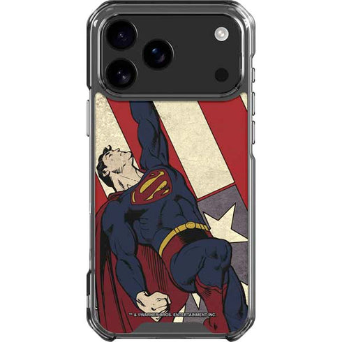 DC Comics Superman Vintage Pose American Flag iPhone 18 Pro Max Clear Case