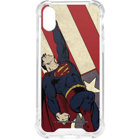 DC Comics Superman Vintage Pose American Flag iPhone XS Clear Case