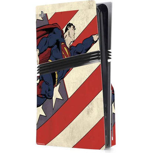 DC Comics Superman Vintage Pose American Flag PS5 Pro Disk Console Skin