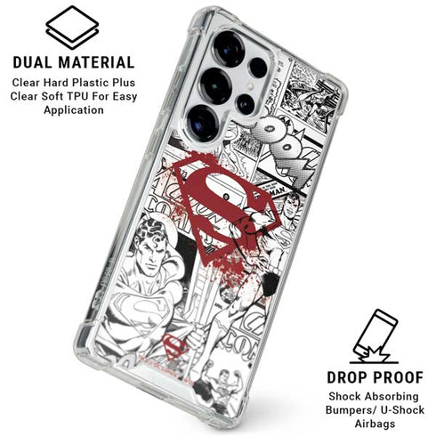 DC Comics Superman Comic Pattern Logo in Red Galaxy S25 Ultra Clear Case