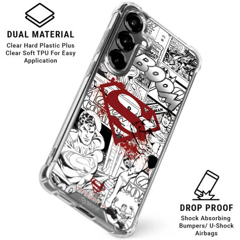 DC Comics Superman Comic Pattern Logo in Red Galaxy S26 Plus Clear Case