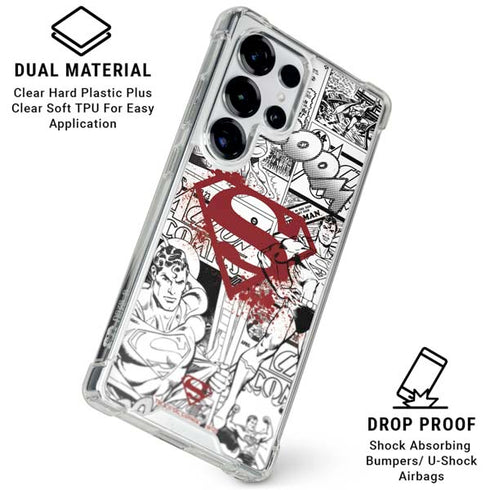 DC Comics Superman Comic Pattern Logo in Red Galaxy S26 Ultra Clear Case