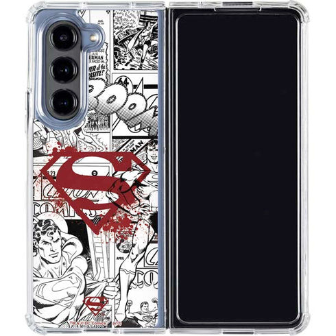 DC Comics Superman Comic Pattern Logo in Red Galaxy Z Fold5 5G Clear Case