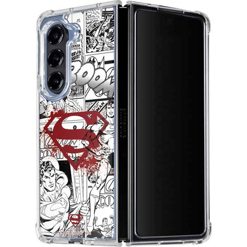 DC Comics Superman Comic Pattern Logo in Red Galaxy Z Fold5 5G Clear Case